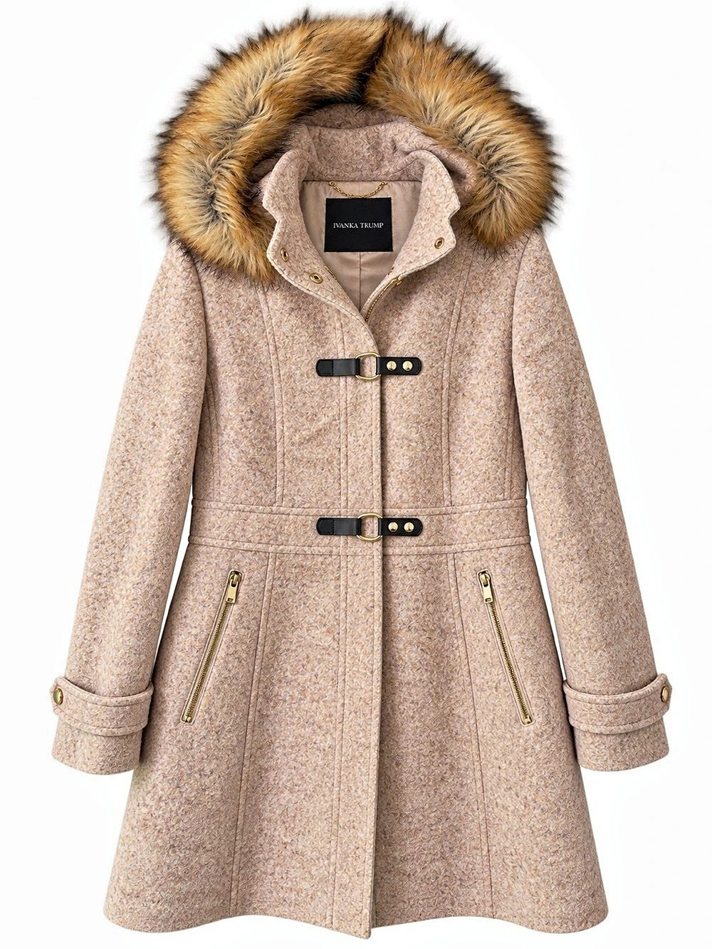 Ivanka Trump Wool Faux Fur Toggle Coat Hooded Wool Blend Coat Pink Size 12 Like